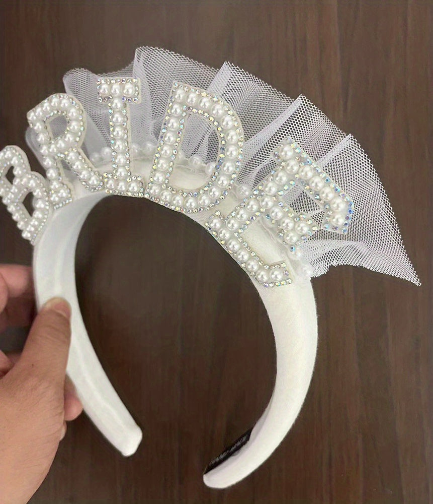 1pc, White Pearl Bride Headband - Perfect for Bridal Shower and Wedding Party Decorations for Halloween,Christmas Event & Party Supplies