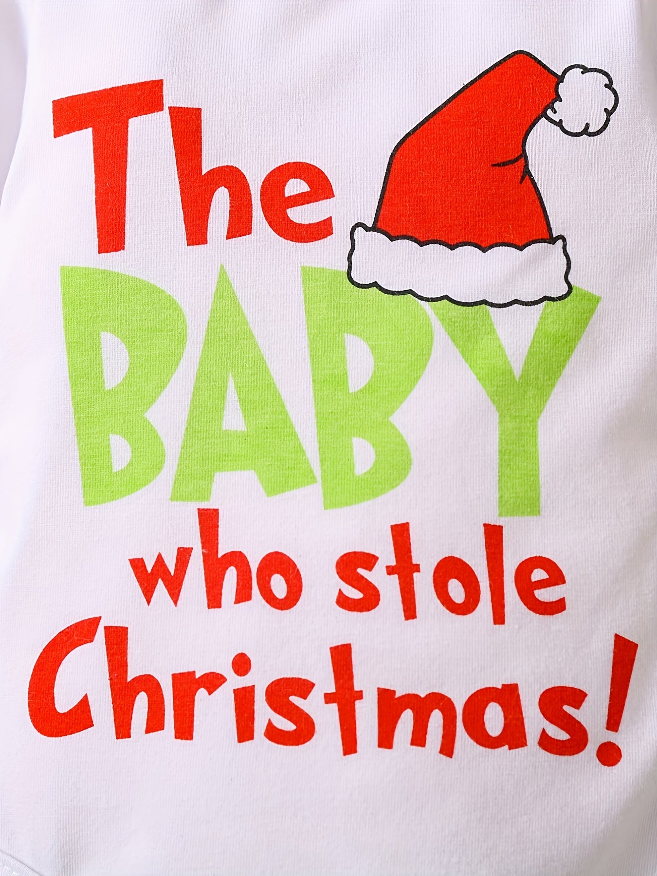 Adorable Baby Christmas Outfit - Funny Graphic Crew Neck Long Sleeve Romper + Green Fuzzy Suspender Pants Clothes Set, Outdoor Cloth