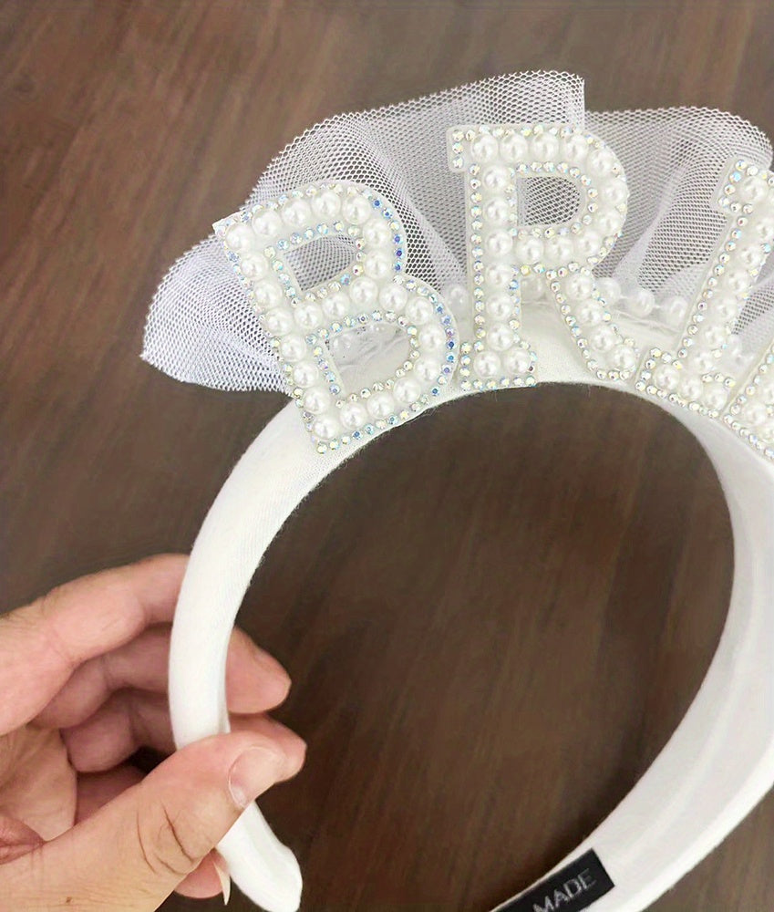 1pc, White Pearl Bride Headband - Perfect for Bridal Shower and Wedding Party Decorations for Halloween,Christmas Event & Party Supplies