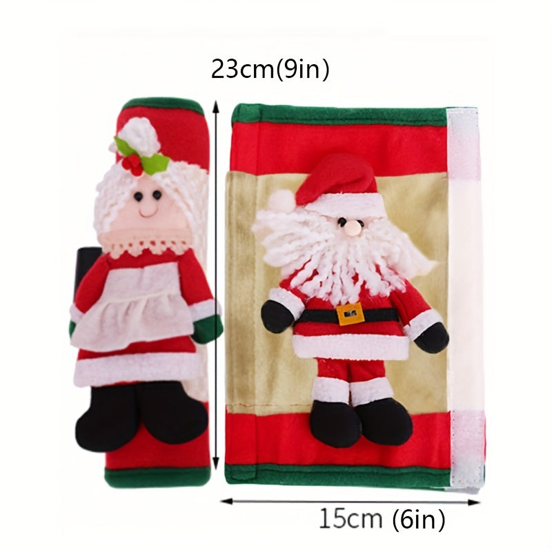 2pc Christmas Refrigerator Door Handle Cover Santa Snowman Kitchen Appliance Handle Covers Decorations for Fridge Microwave Oven Dishwasher Christmas Handle Protector