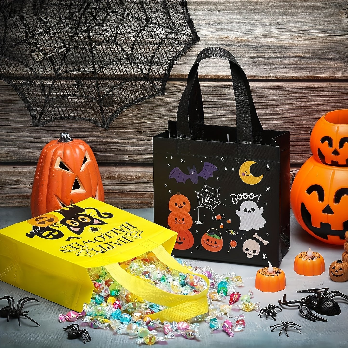 6pcs, Non-Woven Halloween Treat Bags, Trick Or Treat Bags Party Goodie Tote Bags Treat Bag With Handles For Halloween Party Favor Supply, Halloween Decorations, Small Business Supplies, Cheapest Items Available, Sale