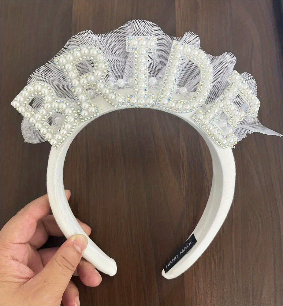 1pc, White Pearl Bride Headband - Perfect for Bridal Shower and Wedding Party Decorations for Halloween,Christmas Event & Party Supplies