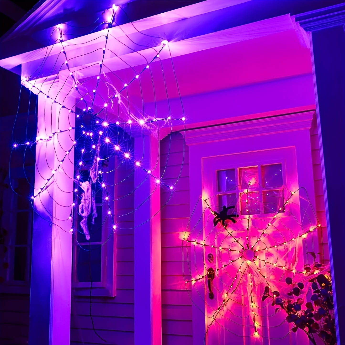 1pc Halloween Spider Web Lights, 1M 3.3FT Diameter 70 LEDs With Black Spider LED Net Lights, Remote Control, 8 Modes Cobweb Halloween Decorations, For House Indoor Scary Theme