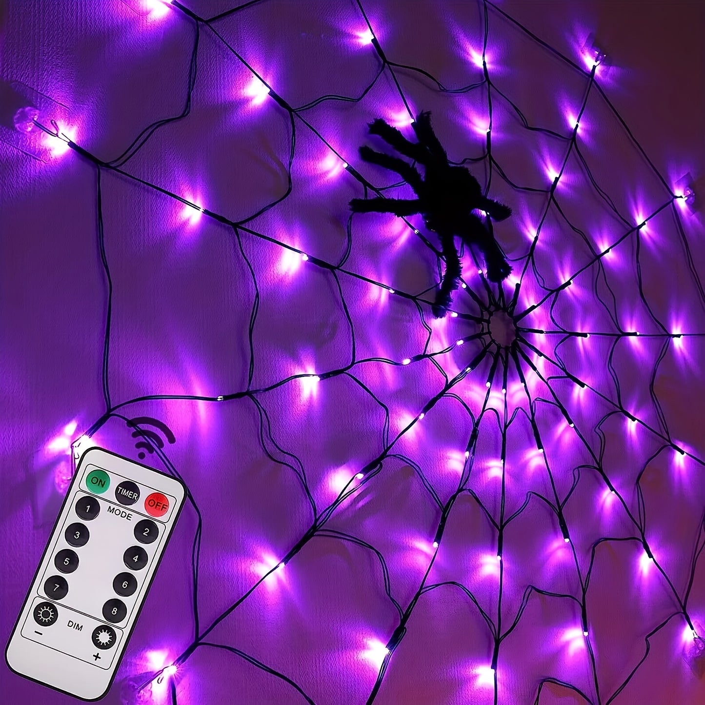 1pc Halloween Spider Web Lights, 1M 3.3FT Diameter 70 LEDs With Black Spider LED Net Lights, Remote Control, 8 Modes Cobweb Halloween Decorations, For House Indoor Scary Theme