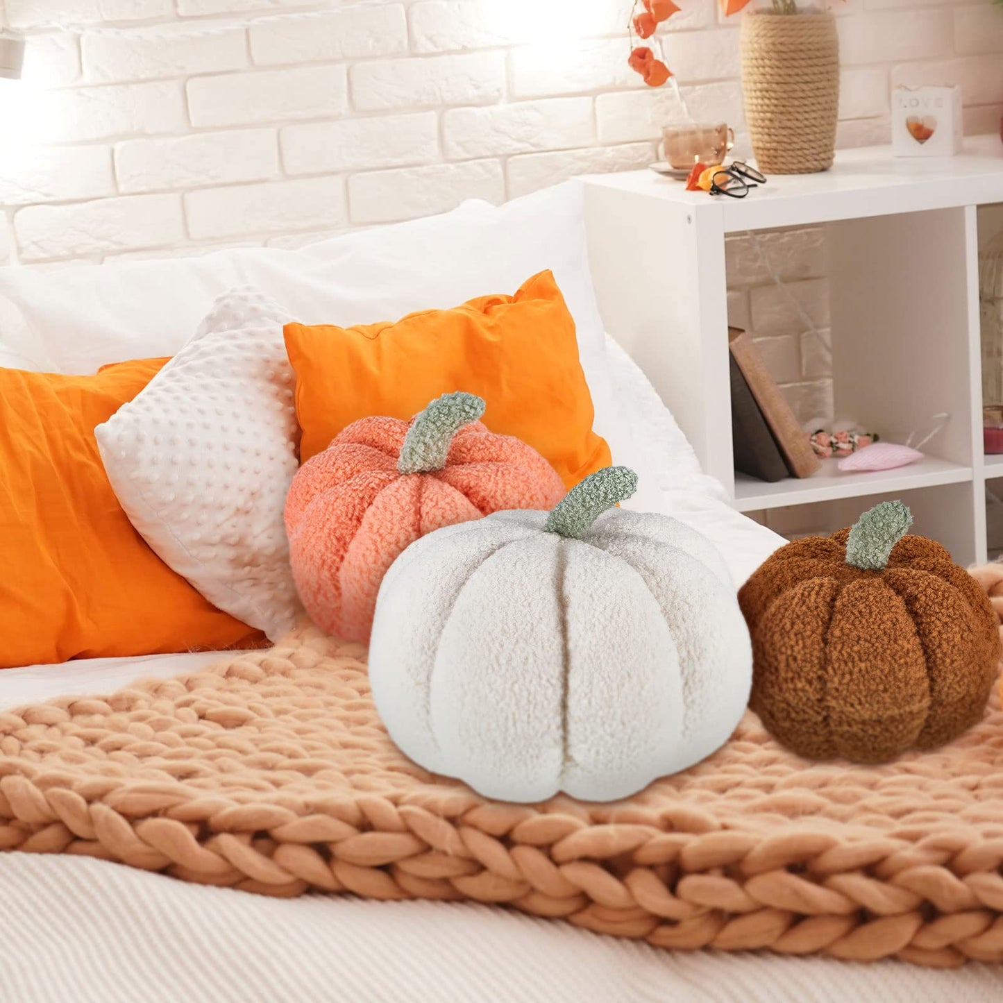 Simulated Orange halloween pumpkin pillow 3D Pumpkin Shaped Pillow Cozy Fall Decorations Stuffed Throw Pillows For Thanksgiving Christmas Halloween Party Bedroom Sofa Decorative Pillow,Cushion