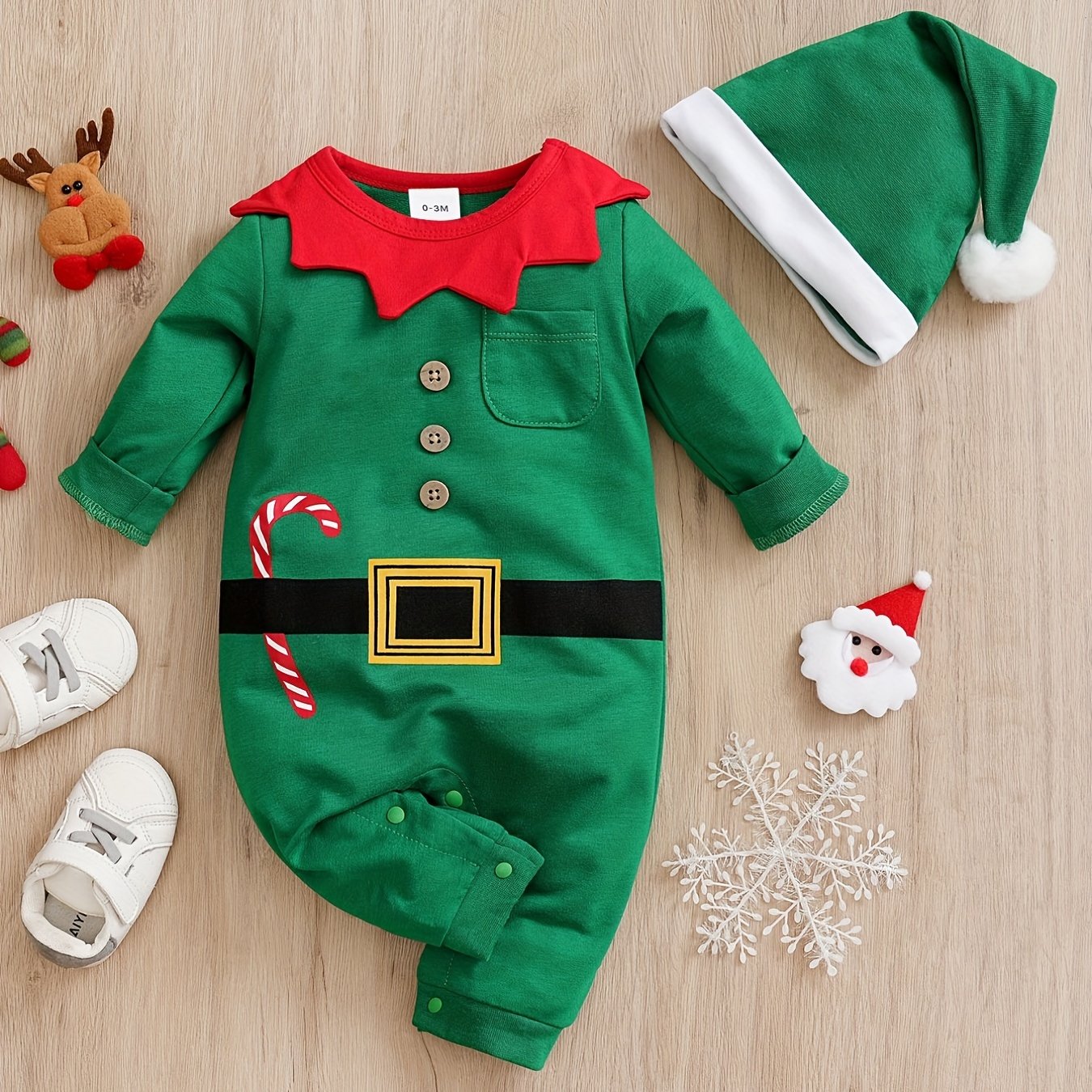 Cute & Creative Christmas Style Baby Boys & Girls Jumpsuit + Hat - Spring & Autumn & Winter 2pcs