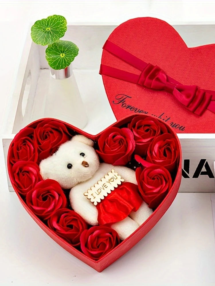 Valentine's Day Bear Rose Gift Box Soap Flower Birthday Gifts For Girlfriend Couples Anniversary Women Wedding Gifts For Guests