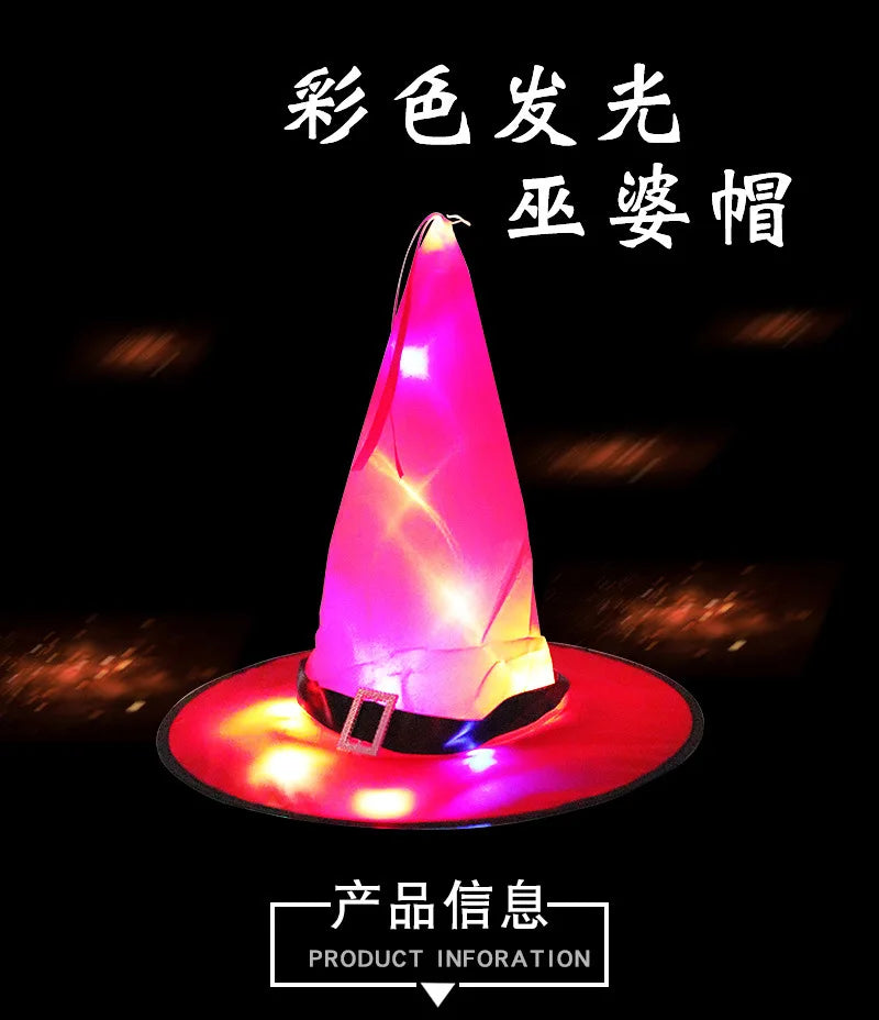 Halloween Hat Ghost Festival Party Decoration Prop LED Luminous Witch Hat Wizard Witch Hat Wizard Hats