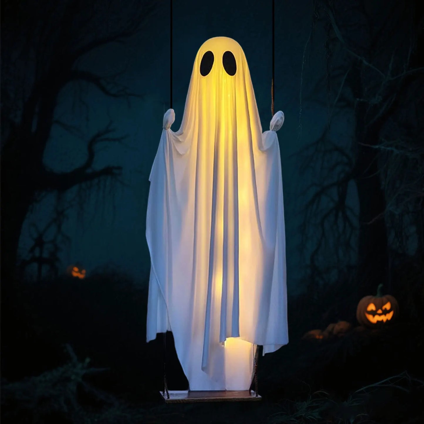 Halloween Outdoor Decoration Hanging Swing Halloween Decoration With String Lights Scary Cute Decoration For Haunted house