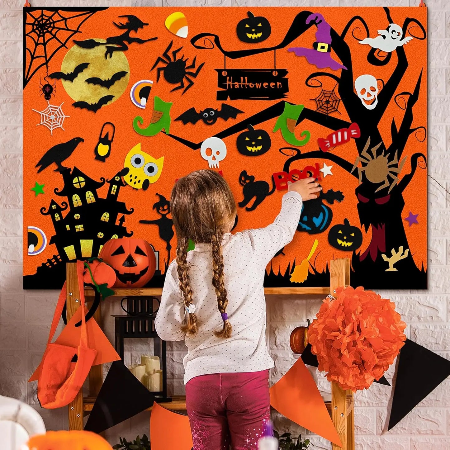 Christmas Felt Story Board Set Detachable Ornaments Wall Decor House Crafts DIY Learning Interactive Play Kit for Holiday Xmas