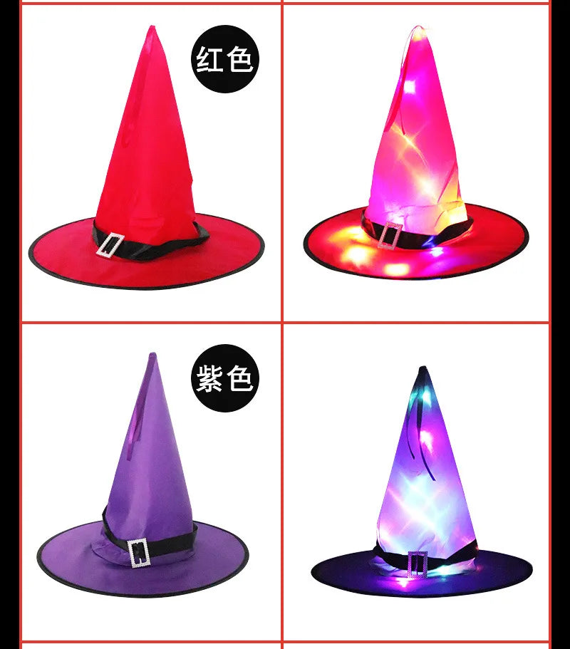 Halloween Hat Ghost Festival Party Decoration Prop LED Luminous Witch Hat Wizard Witch Hat Wizard Hats