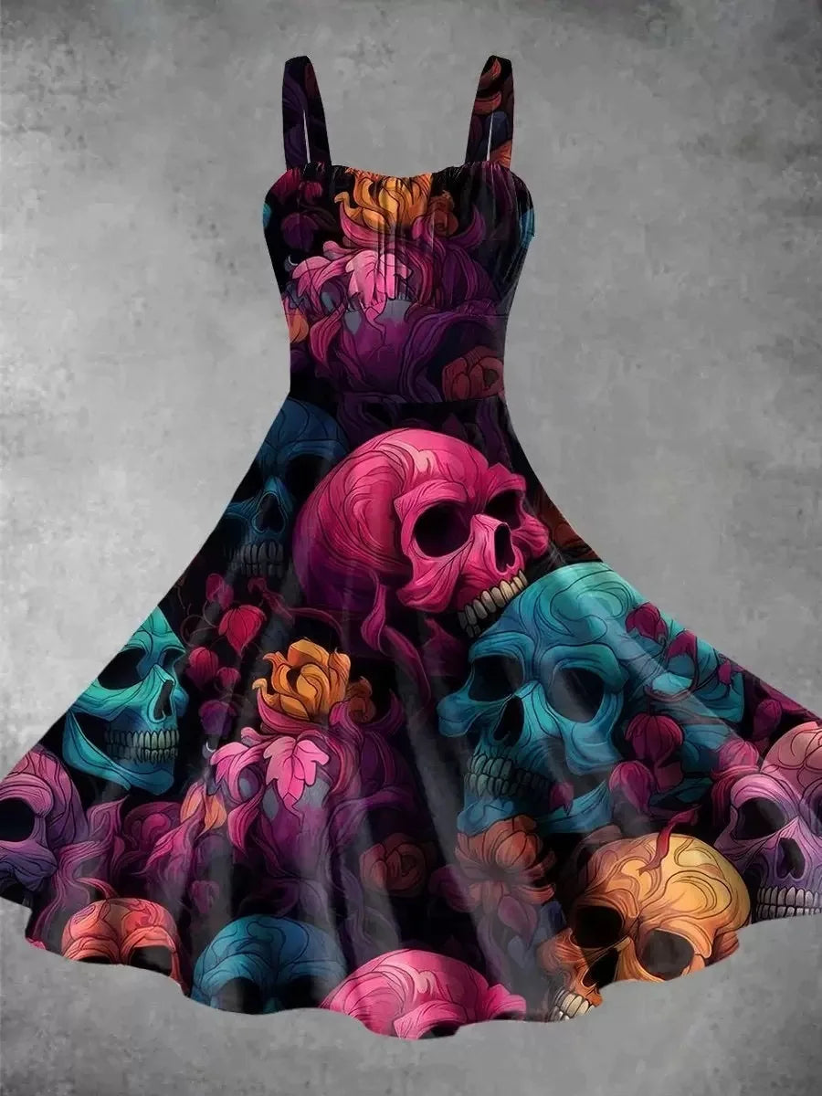 Halloween Cosplay Women Dress Fashion Retro Funny Horror Theme Bloody Printed Casual Suspender Strappy Dress Witch Costumes