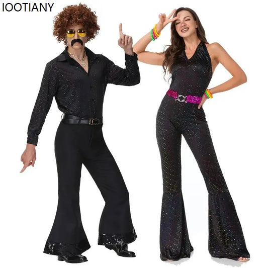 Halloween 70s Disco Couple Costumes Cosplay Costumes Retro 80s Hippie Costumes Men And Women Rock Music Festival Party Outfits
