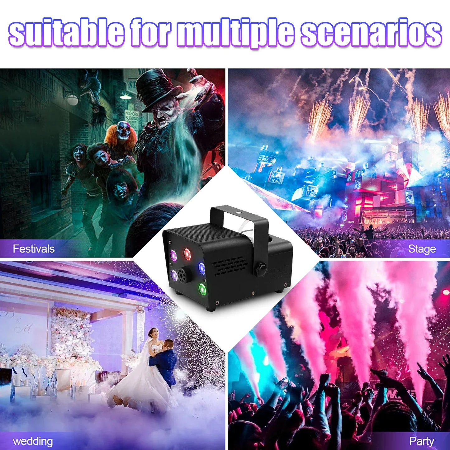 U'King 500W Fog Machine 5PCS RGB LED Beads Smoke Machine for DJ Disco Concert Party Wireless Remote Control Stage Fogger Ejector