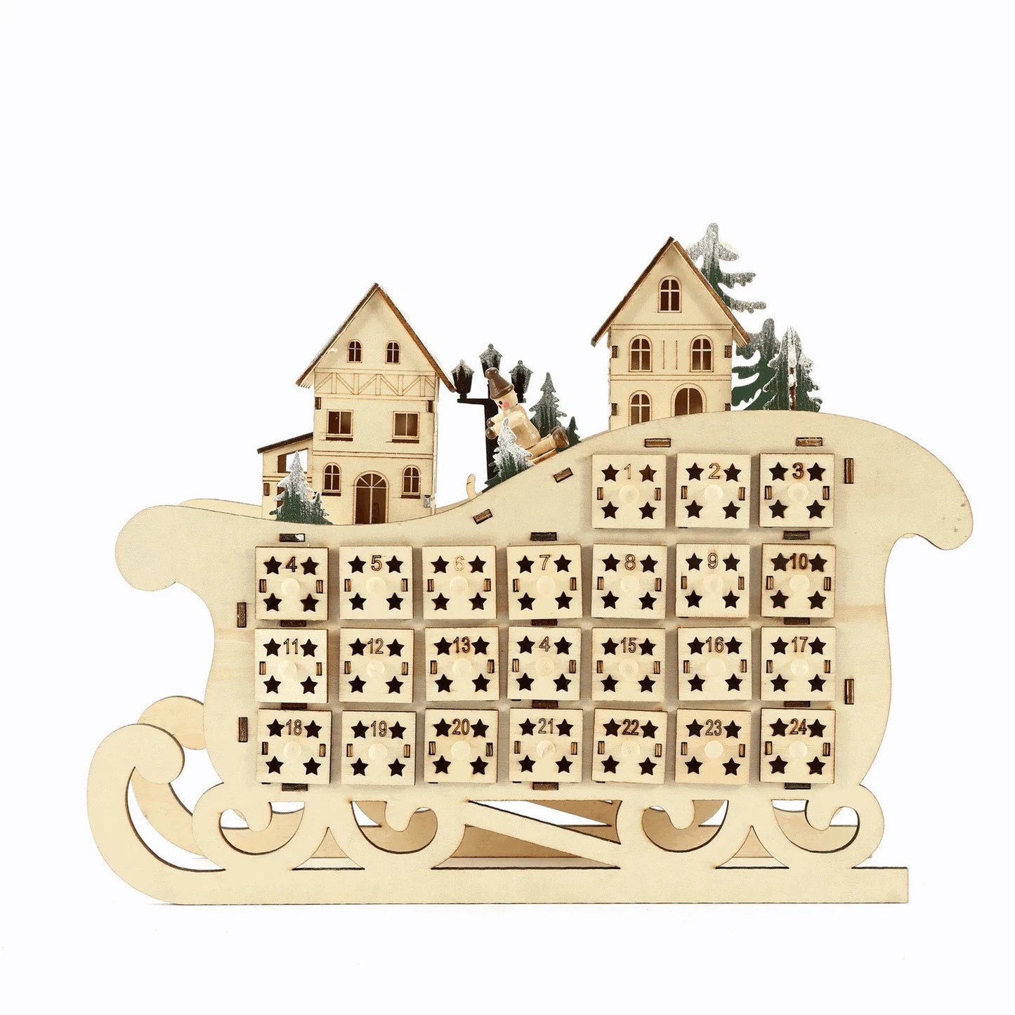 Christmas 24-days Countdown Calendar Creative Sleigh Calendar Wooden Ornament Christmas Decoration Christmas Gift For Friends 