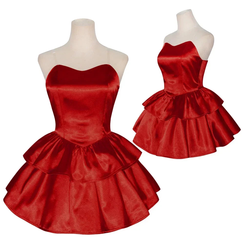 Halloween  Costume de Cosplay Mima bleu parfait, robe Tube rouge sans bretelles avec bandeau avec bas et gants aux cuisses