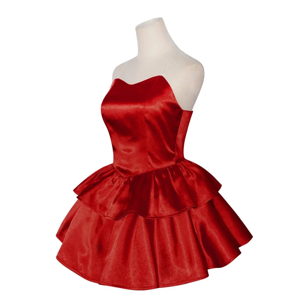 Halloween  Costume de Cosplay Mima bleu parfait, robe Tube rouge sans bretelles avec bandeau avec bas et gants aux cuisses