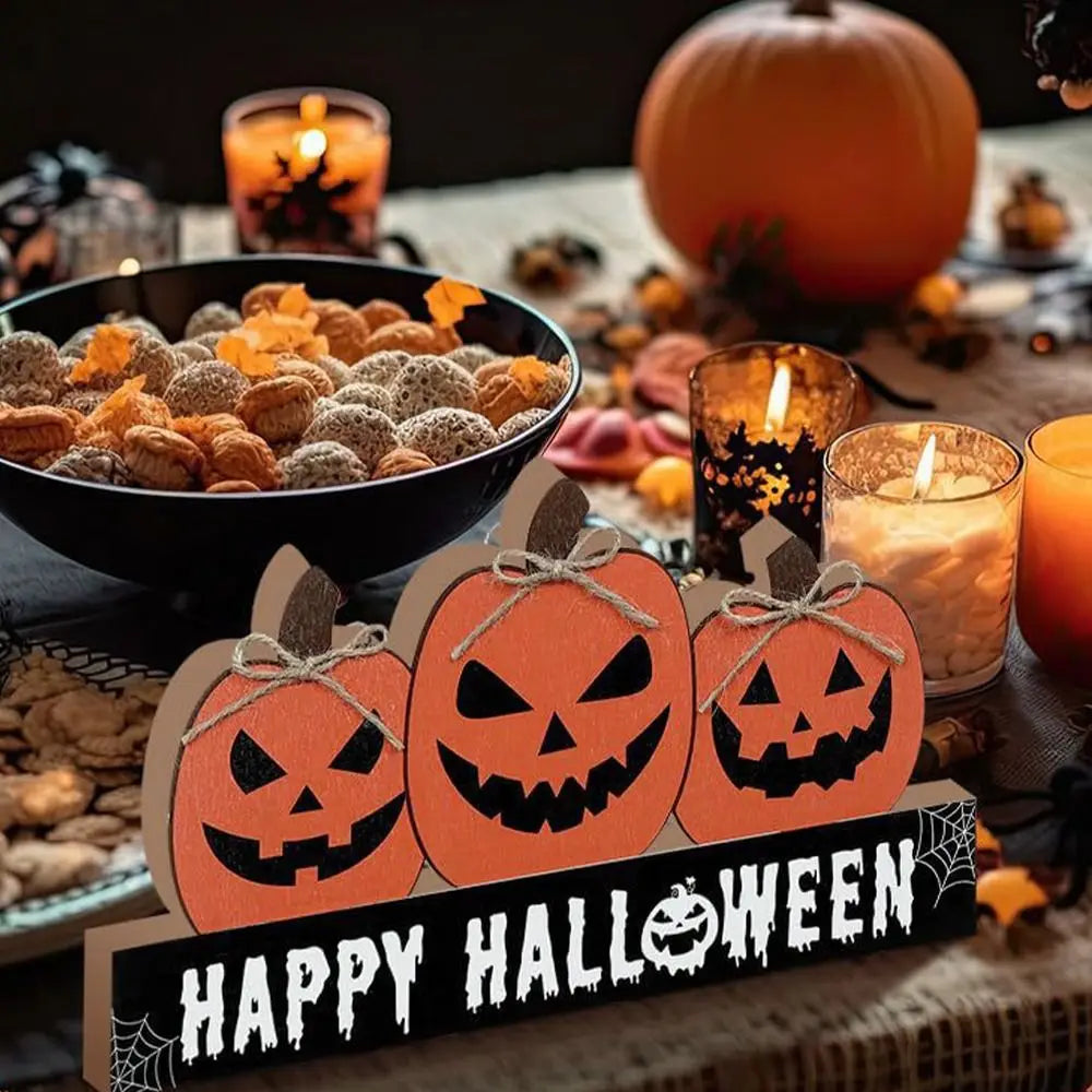 Crafts Wooden Fall Pumpkin Table Decor Cute Funny Halloween Desk Decoration Decorative Halloween Ornaments Landscape