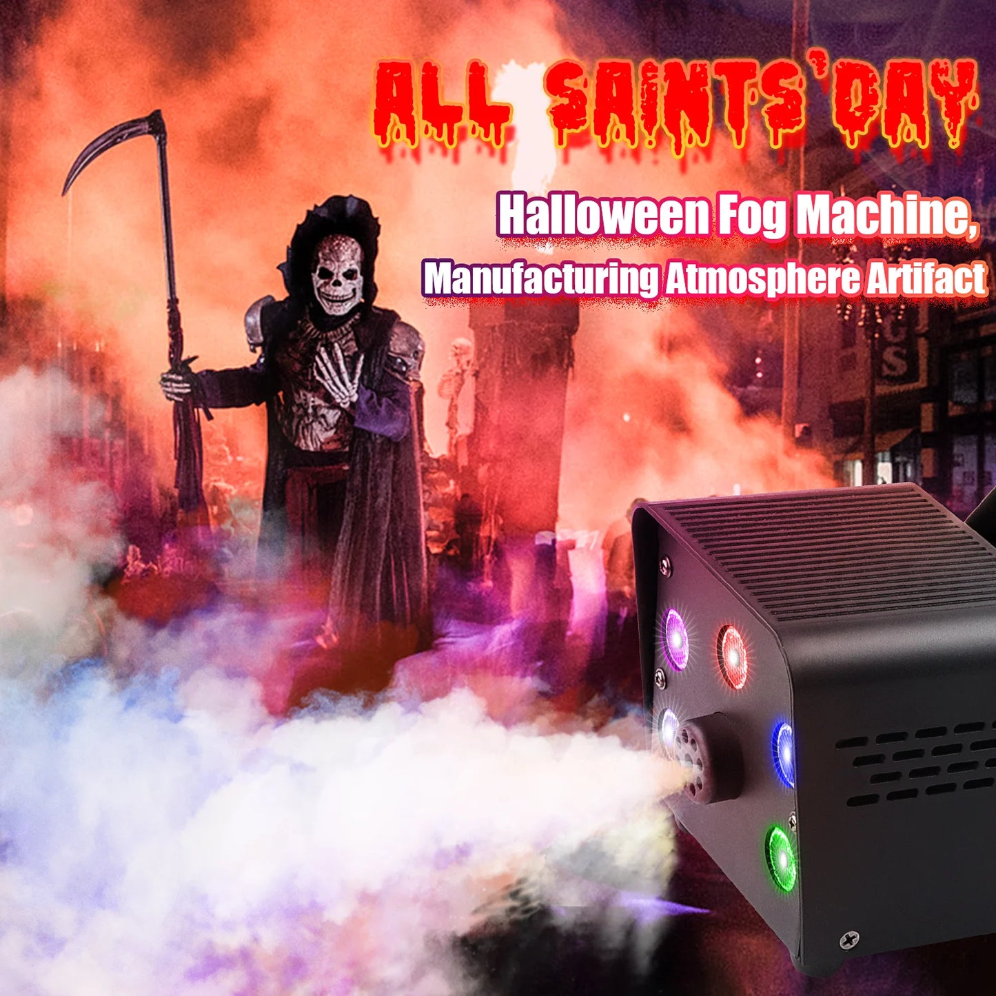 U'King 500W Fog Machine 5PCS RGB LED Beads Smoke Machine for DJ Disco Concert Party Wireless Remote Control Stage Fogger Ejector