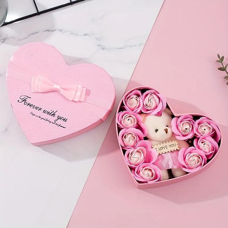 Valentine's Day Bear Rose Gift Box Soap Flower Birthday Gifts For Girlfriend Couples Anniversary Women Wedding Gifts For Guests