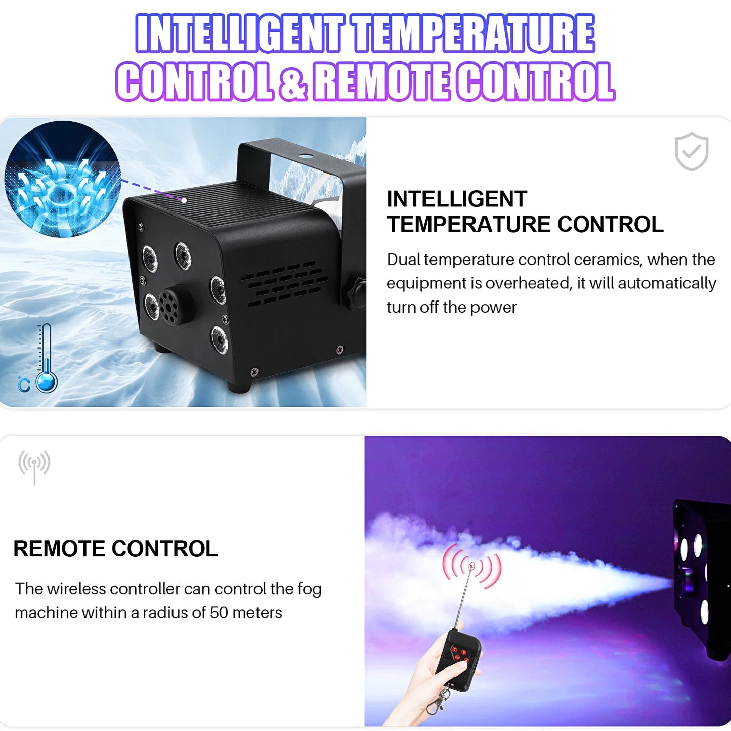 U'King 500W Fog Machine 5PCS RGB LED Beads Smoke Machine for DJ Disco Concert Party Wireless Remote Control Stage Fogger Ejector