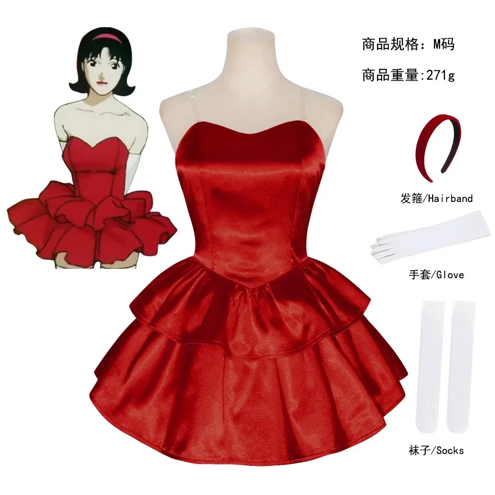 Halloween  Costume de Cosplay Mima bleu parfait, robe Tube rouge sans bretelles avec bandeau avec bas et gants aux cuisses