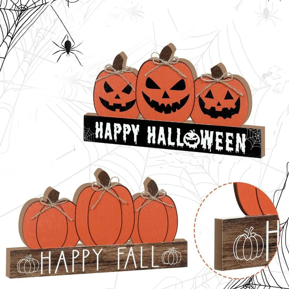 Crafts Wooden Fall Pumpkin Table Decor Cute Funny Halloween Desk Decoration Decorative Halloween Ornaments Landscape