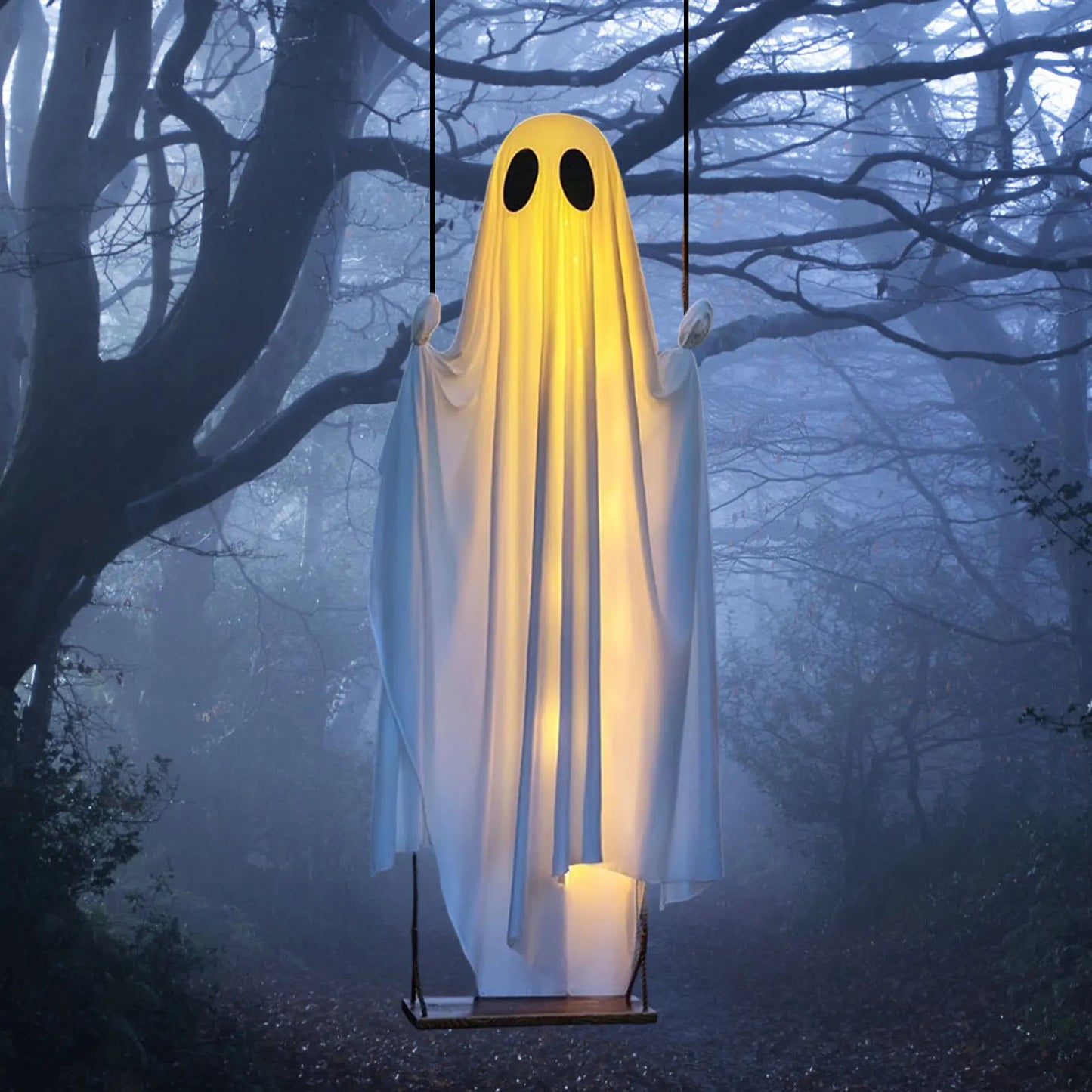 Halloween Outdoor Decoration Hanging Swing Halloween Decoration With String Lights Scary Cute Decoration For Haunted house