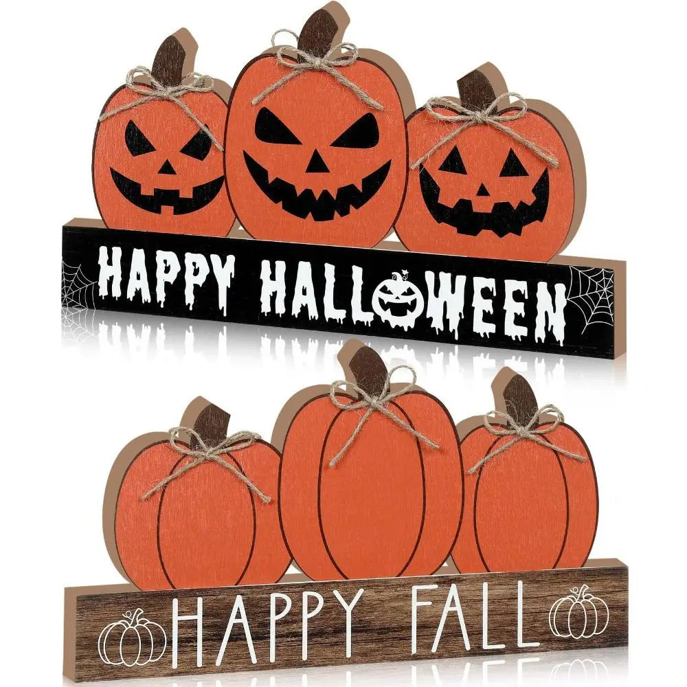 Crafts Wooden Fall Pumpkin Table Decor Cute Funny Halloween Desk Decoration Decorative Halloween Ornaments Landscape