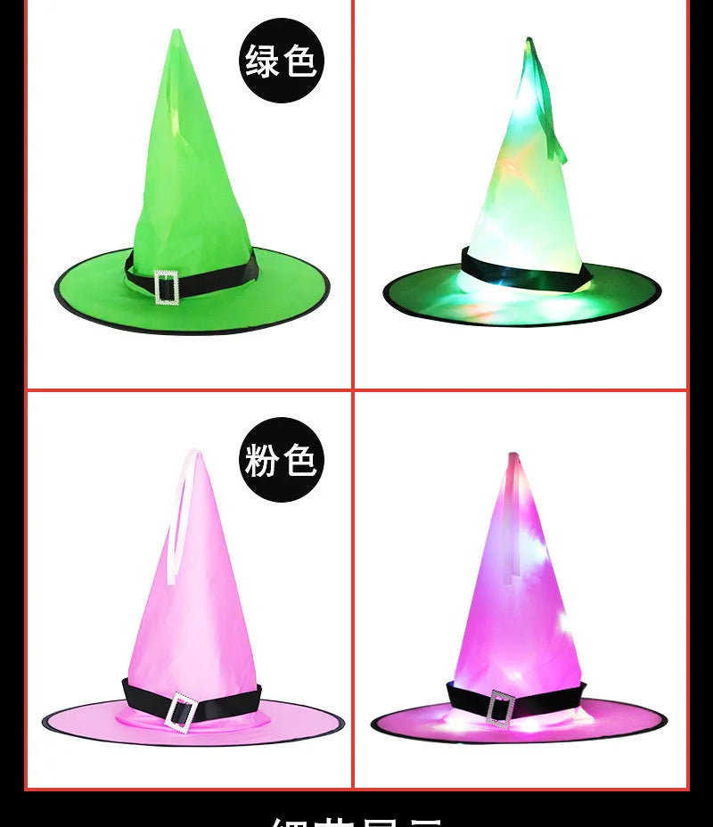 Halloween Hat Ghost Festival Party Decoration Prop LED Luminous Witch Hat Wizard Witch Hat Wizard Hats