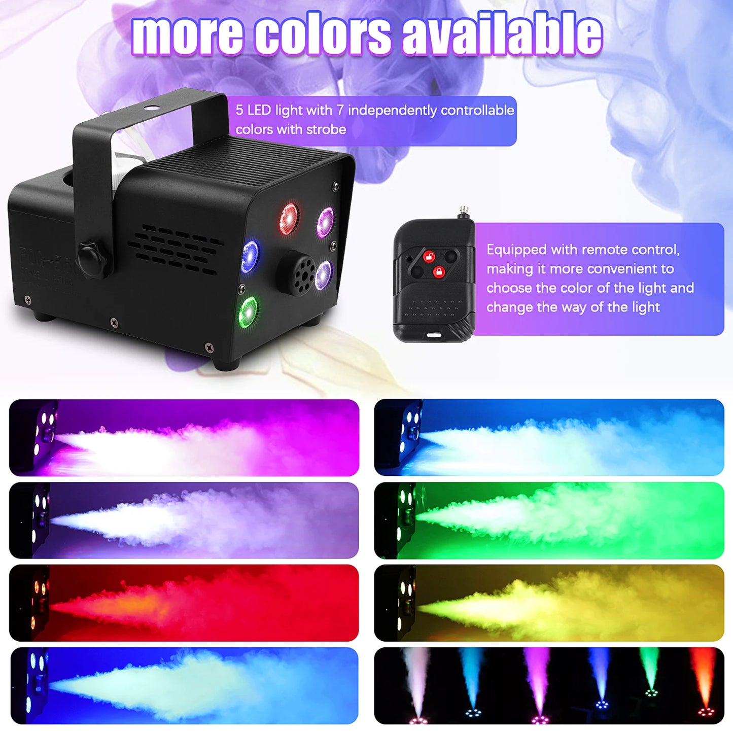 U'King 500W Fog Machine 5PCS RGB LED Beads Smoke Machine for DJ Disco Concert Party Wireless Remote Control Stage Fogger Ejector