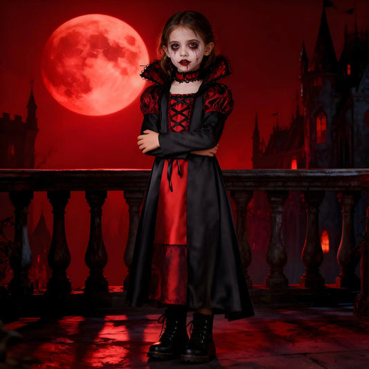 Halloween Fantasy Children's Costumes Ghost Bride Gothic Cosplay Girls Red Vampire Day of The Dead Kids Costumes for Girls
