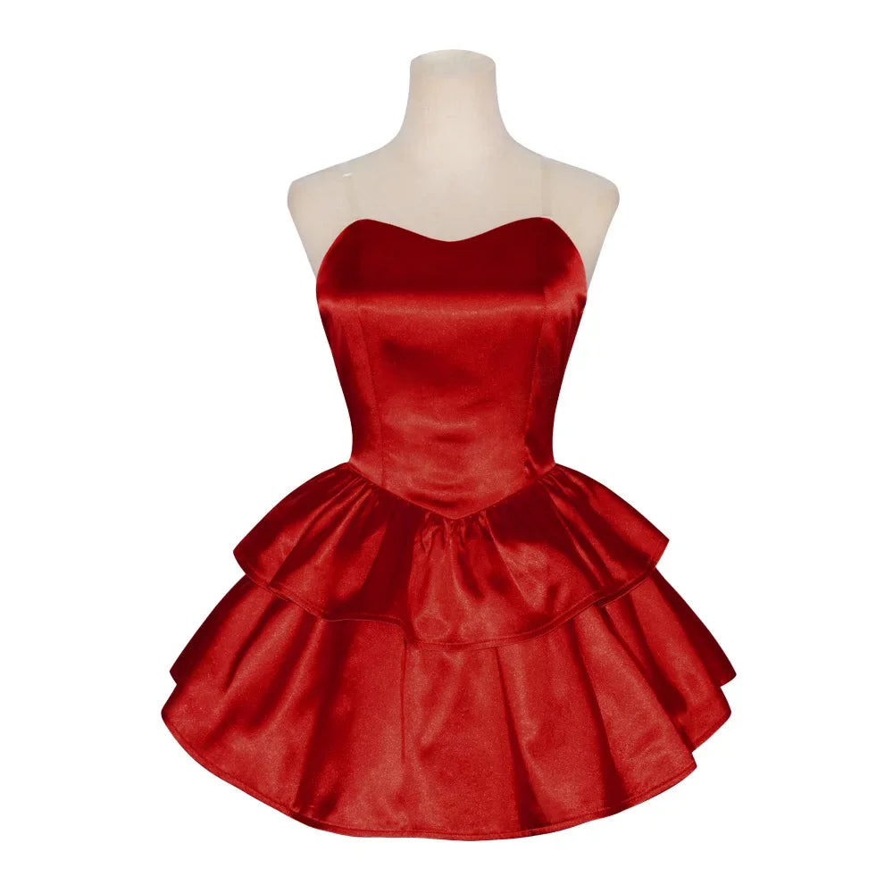 Halloween  Costume de Cosplay Mima bleu parfait, robe Tube rouge sans bretelles avec bandeau avec bas et gants aux cuisses
