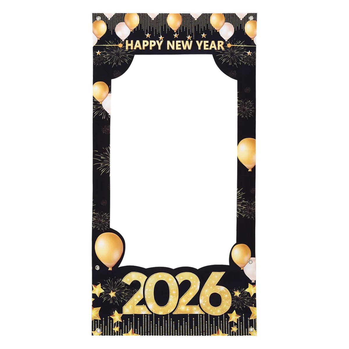 2026 Happy New Year Photo Frame Photo Booth Props Firework Shiny New Year Background Prop Golden Balloon Photography Backdrop