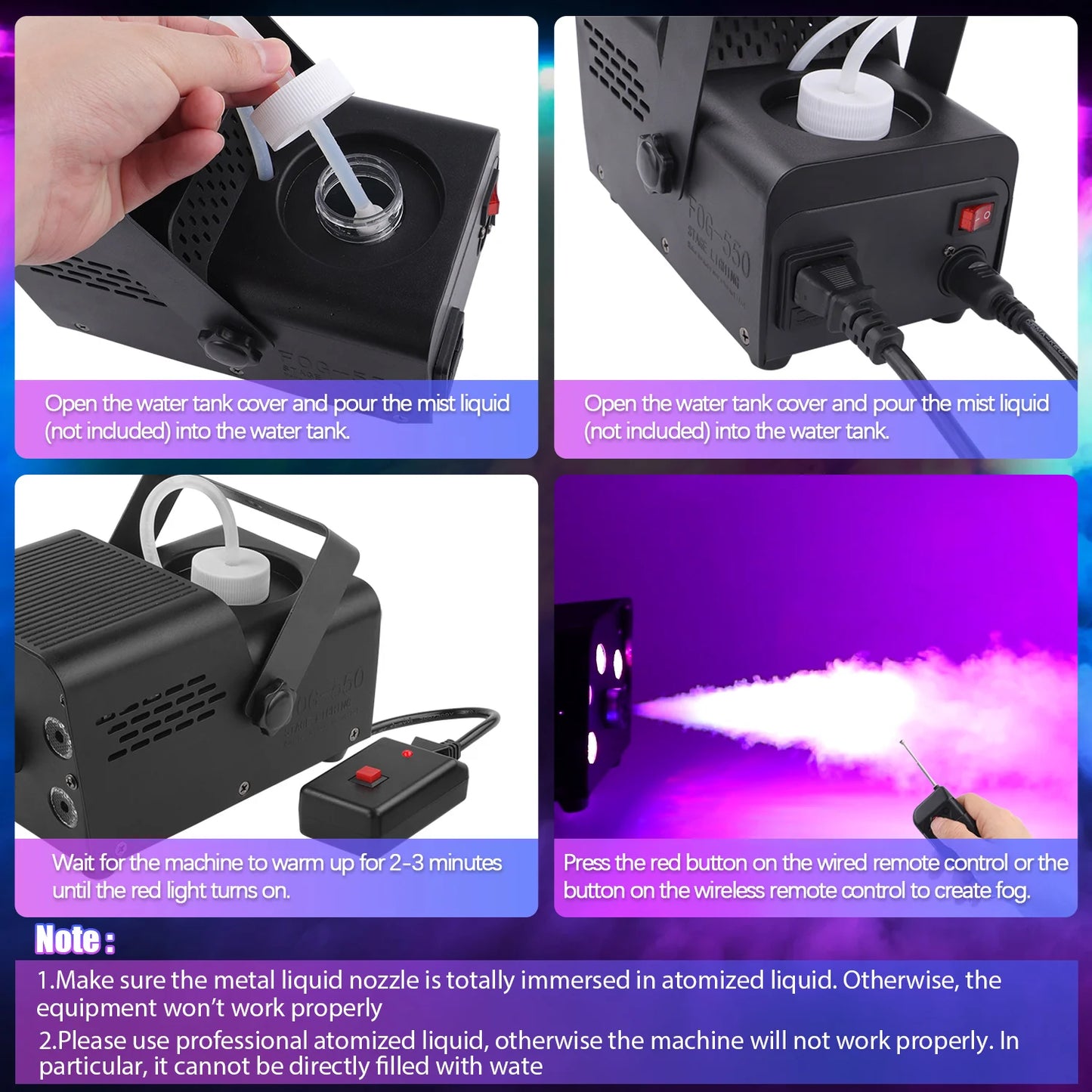 U'King 500W Fog Machine 5PCS RGB LED Beads Smoke Machine for DJ Disco Concert Party Wireless Remote Control Stage Fogger Ejector