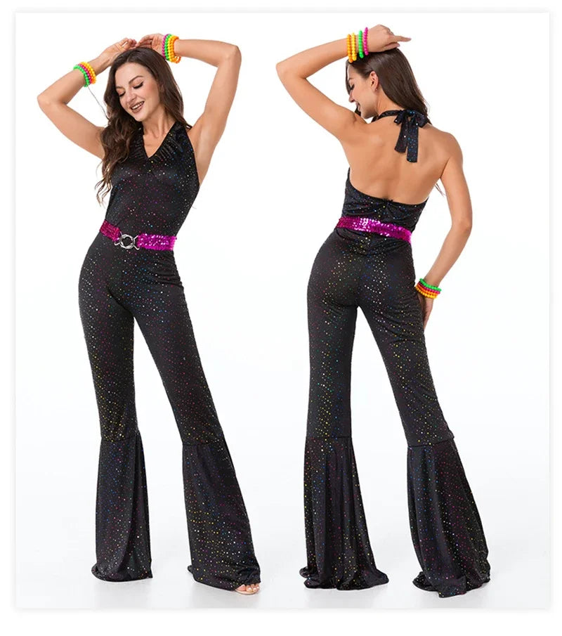 Halloween 70s Disco Couple Costumes Cosplay Costumes Retro 80s Hippie Costumes Men And Women Rock Music Festival Party Outfits
