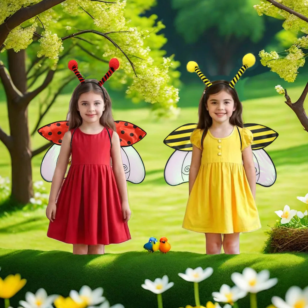 Halloween Costumes for Women Girls Cute Bee/Ladybug Wings with Headband Set Party Favors