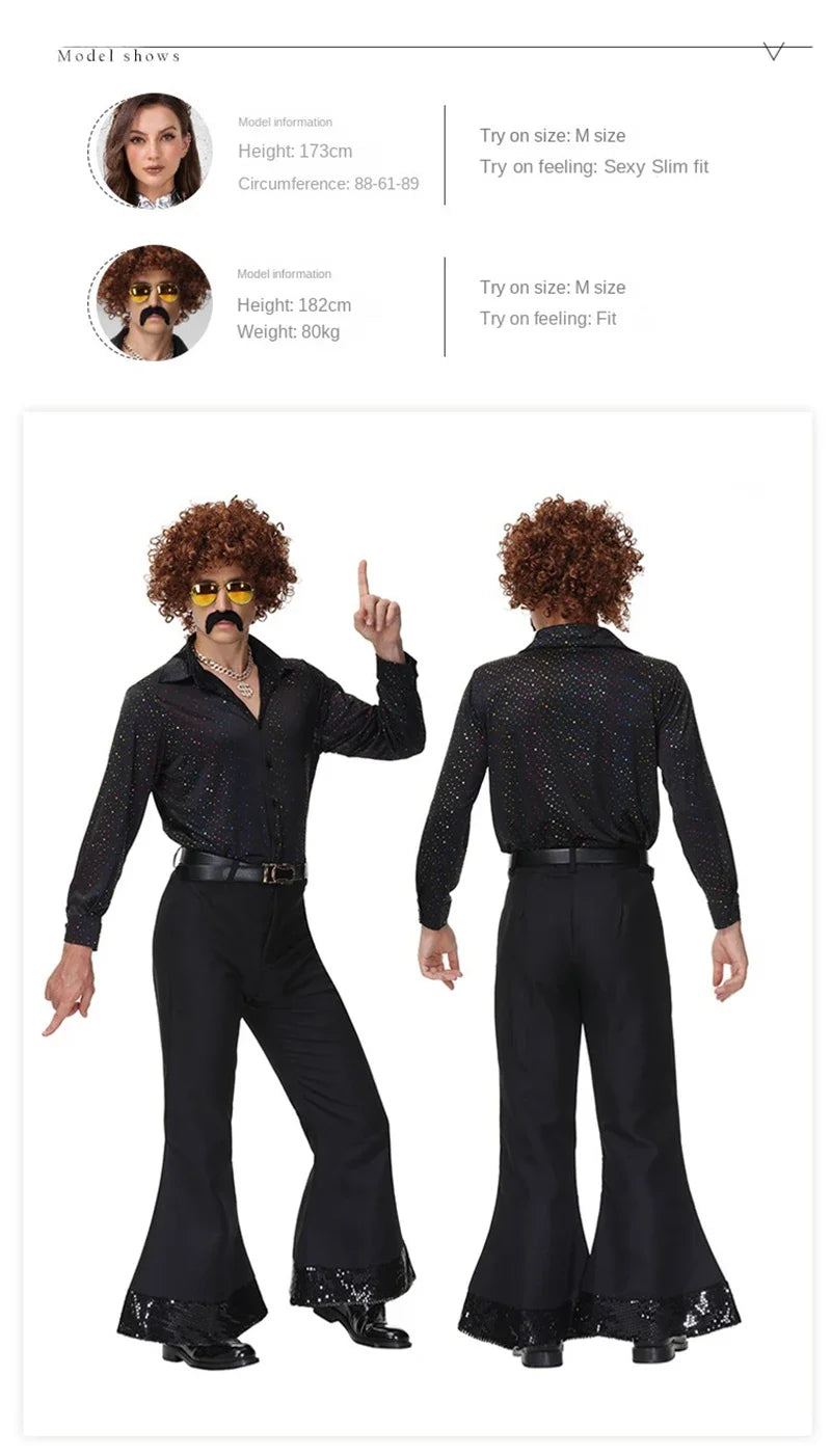 Halloween 70s Disco Couple Costumes Cosplay Costumes Retro 80s Hippie Costumes Men And Women Rock Music Festival Party Outfits