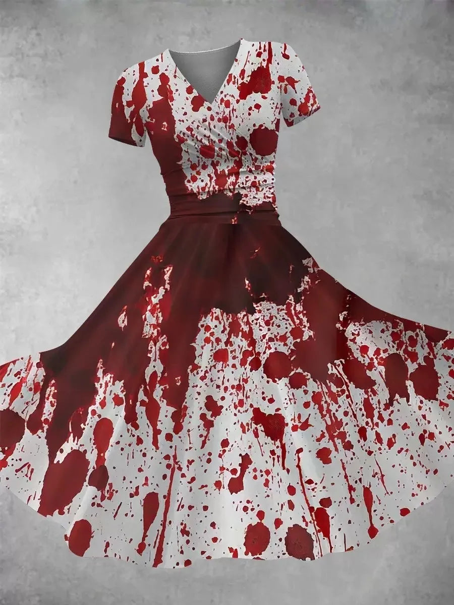 Halloween Cosplay Women Dress Fashion Retro Funny Horror Theme Bloody Printed Casual Suspender Strappy Dress Witch Costumes