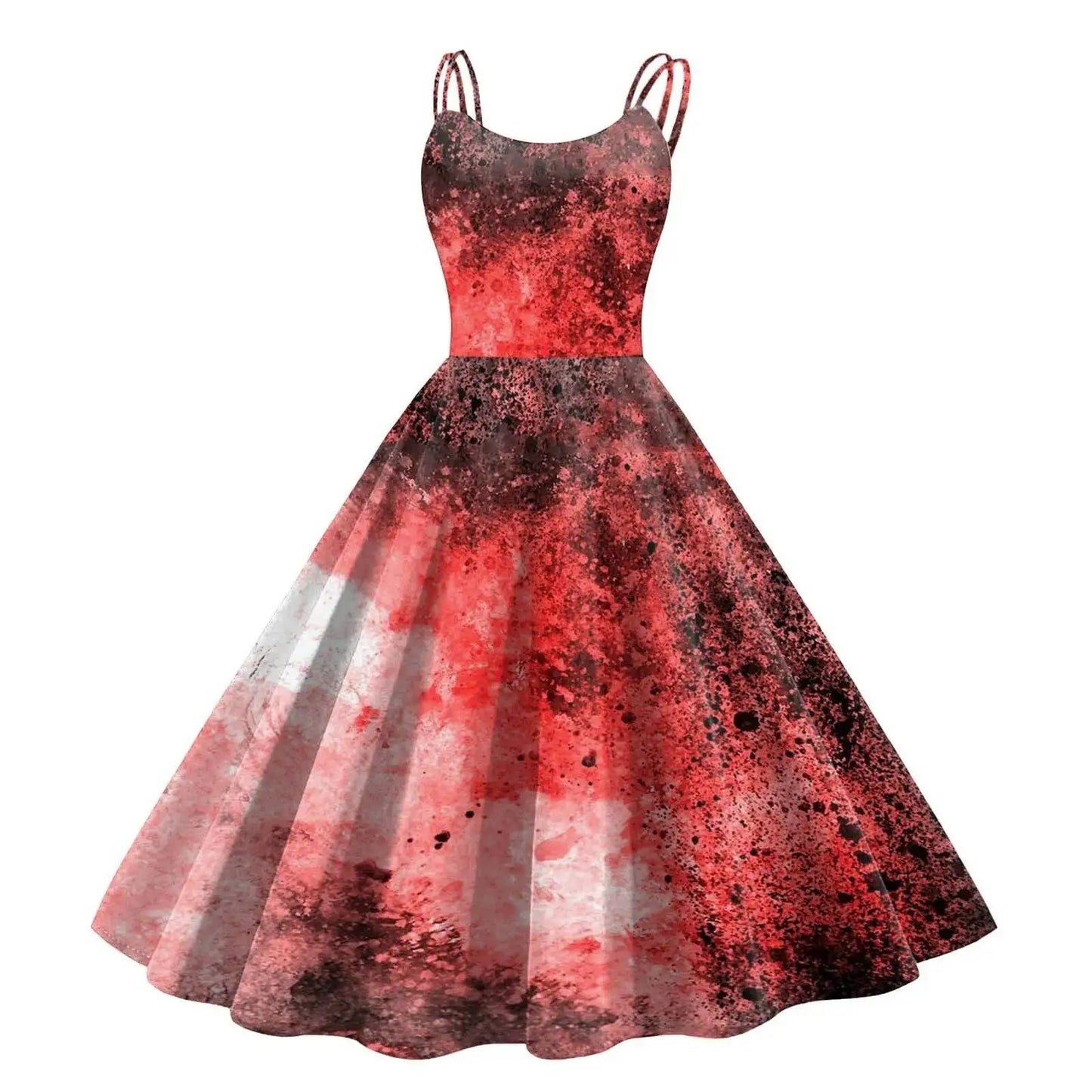 Halloween Cosplay Women Dress Fashion Retro Funny Horror Theme Bloody Printed Casual Suspender Strappy Dress Witch Costumes