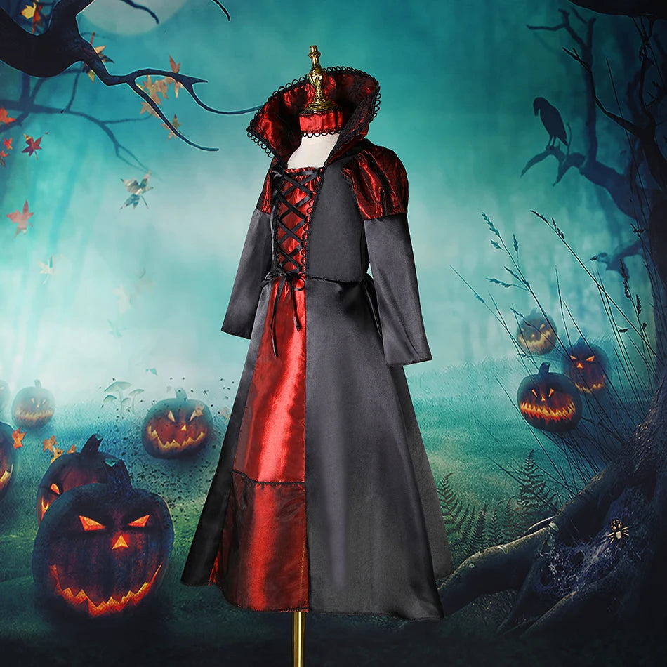 Halloween Fantasy Children's Costumes Ghost Bride Gothic Cosplay Girls Red Vampire Day of The Dead Kids Costumes for Girls