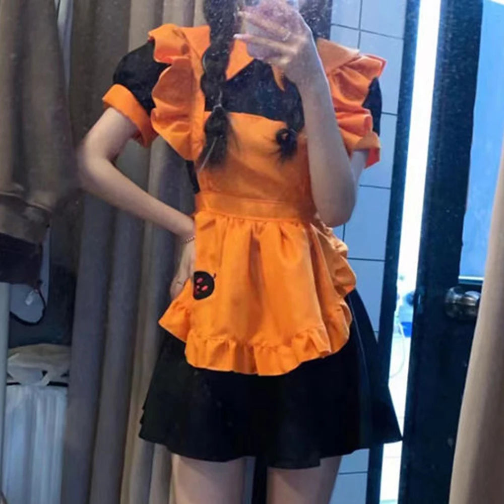Halloween costume  cosplay  restaurant  anime costume embroidery pumpkin maid  vestido birthday dress for women