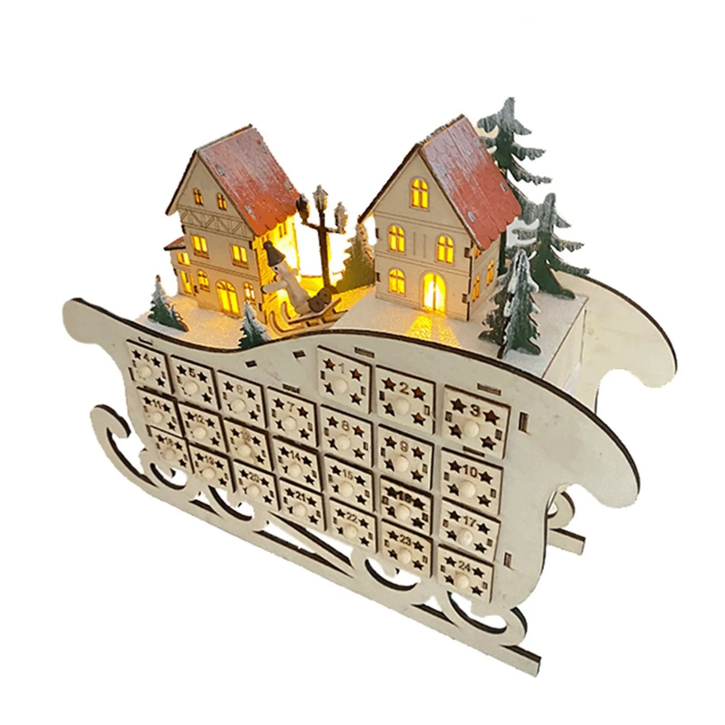 Christmas 24-days Countdown Calendar Creative Sleigh Calendar Wooden Ornament Christmas Decoration Christmas Gift For Friends 