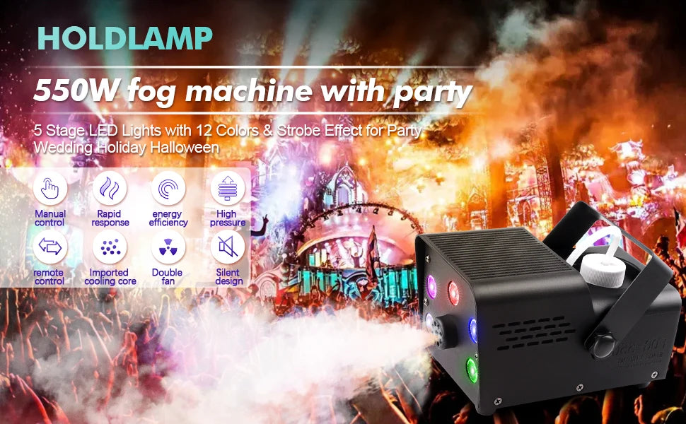 U'King 500W Fog Machine 5PCS RGB LED Beads Smoke Machine for DJ Disco Concert Party Wireless Remote Control Stage Fogger Ejector