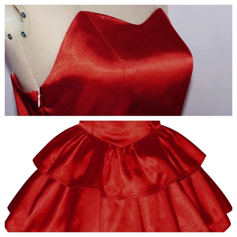 Halloween  Costume de Cosplay Mima bleu parfait, robe Tube rouge sans bretelles avec bandeau avec bas et gants aux cuisses