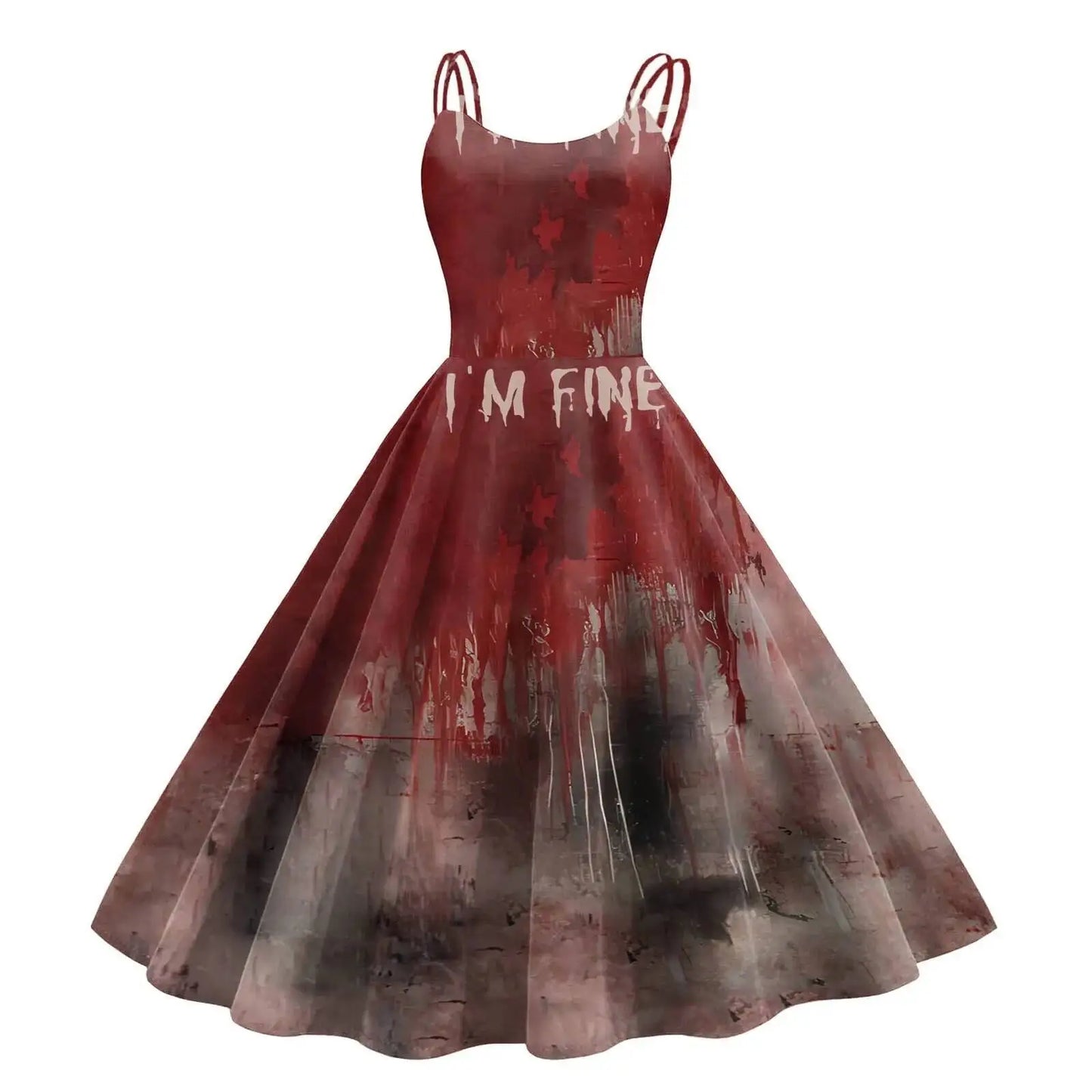 Halloween Cosplay Women Dress Fashion Retro Funny Horror Theme Bloody Printed Casual Suspender Strappy Dress Witch Costumes