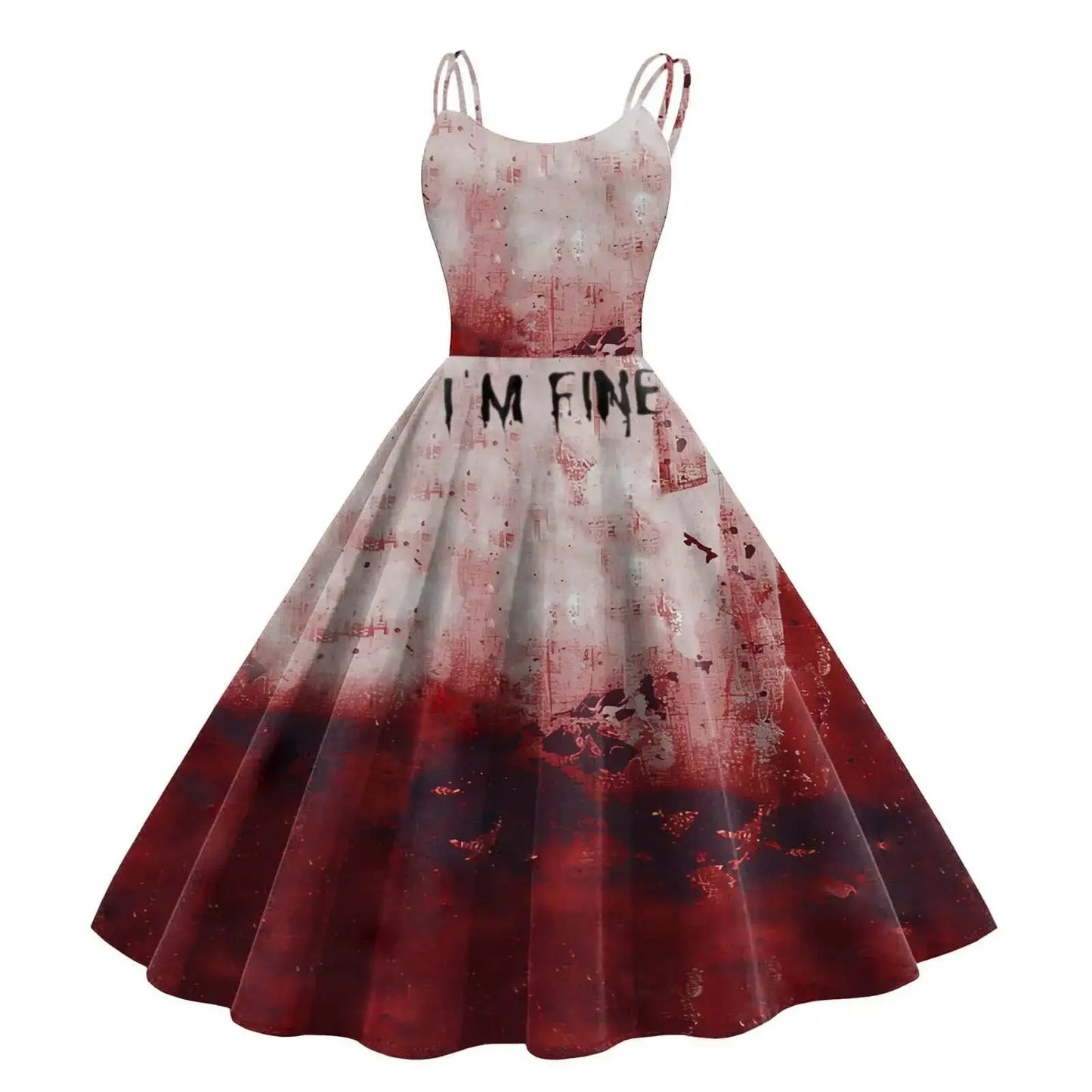 Halloween Cosplay Women Dress Fashion Retro Funny Horror Theme Bloody Printed Casual Suspender Strappy Dress Witch Costumes