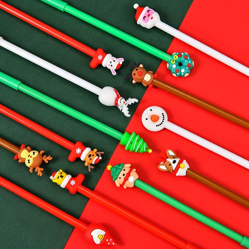 12 Christmas-Themed Neutral Pens, Office And Study Stationery, Good Gifts for Students, Diverse Styles, Holiday DIY Decorations