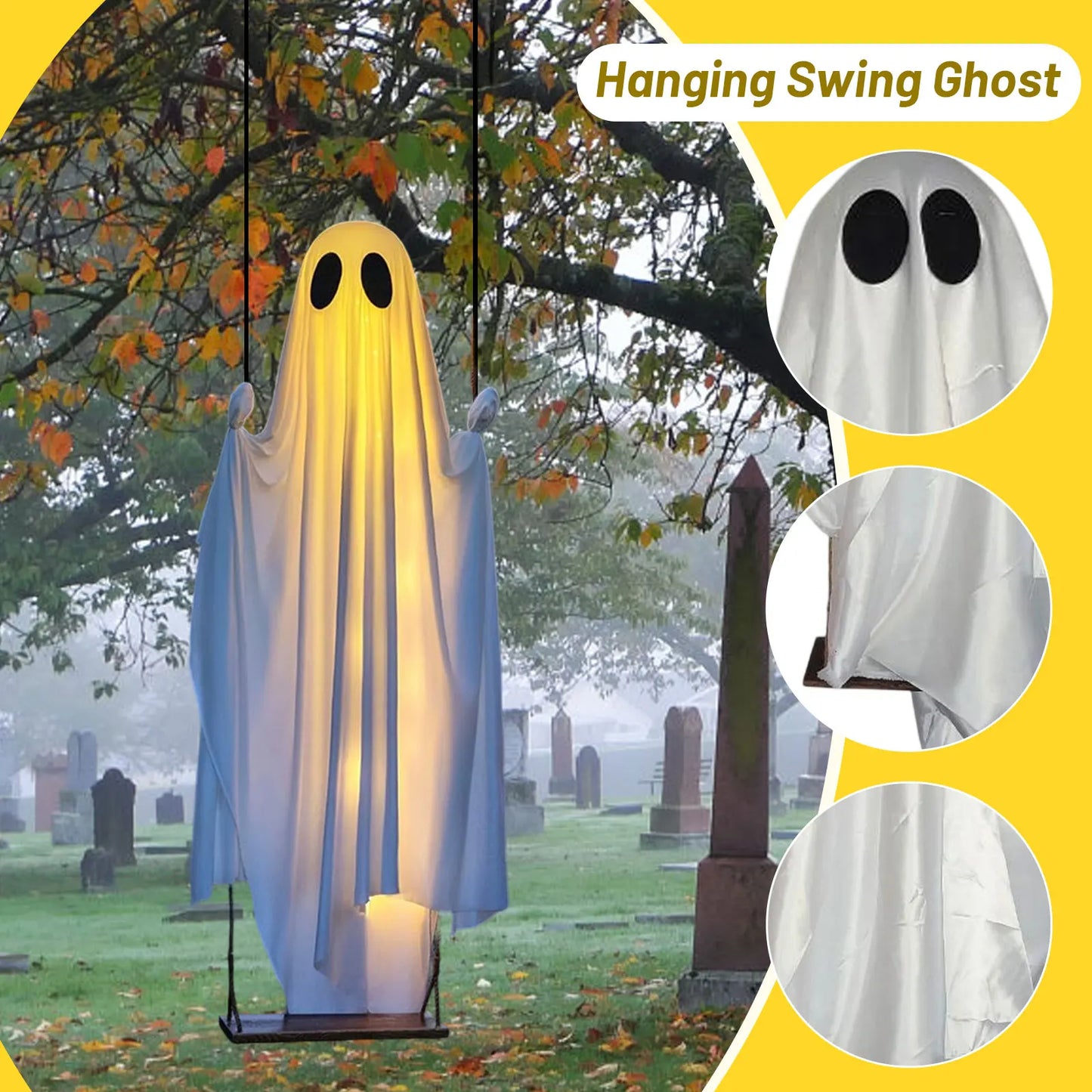 Halloween Outdoor Decoration Hanging Swing Halloween Decoration With String Lights Scary Cute Decoration For Haunted house