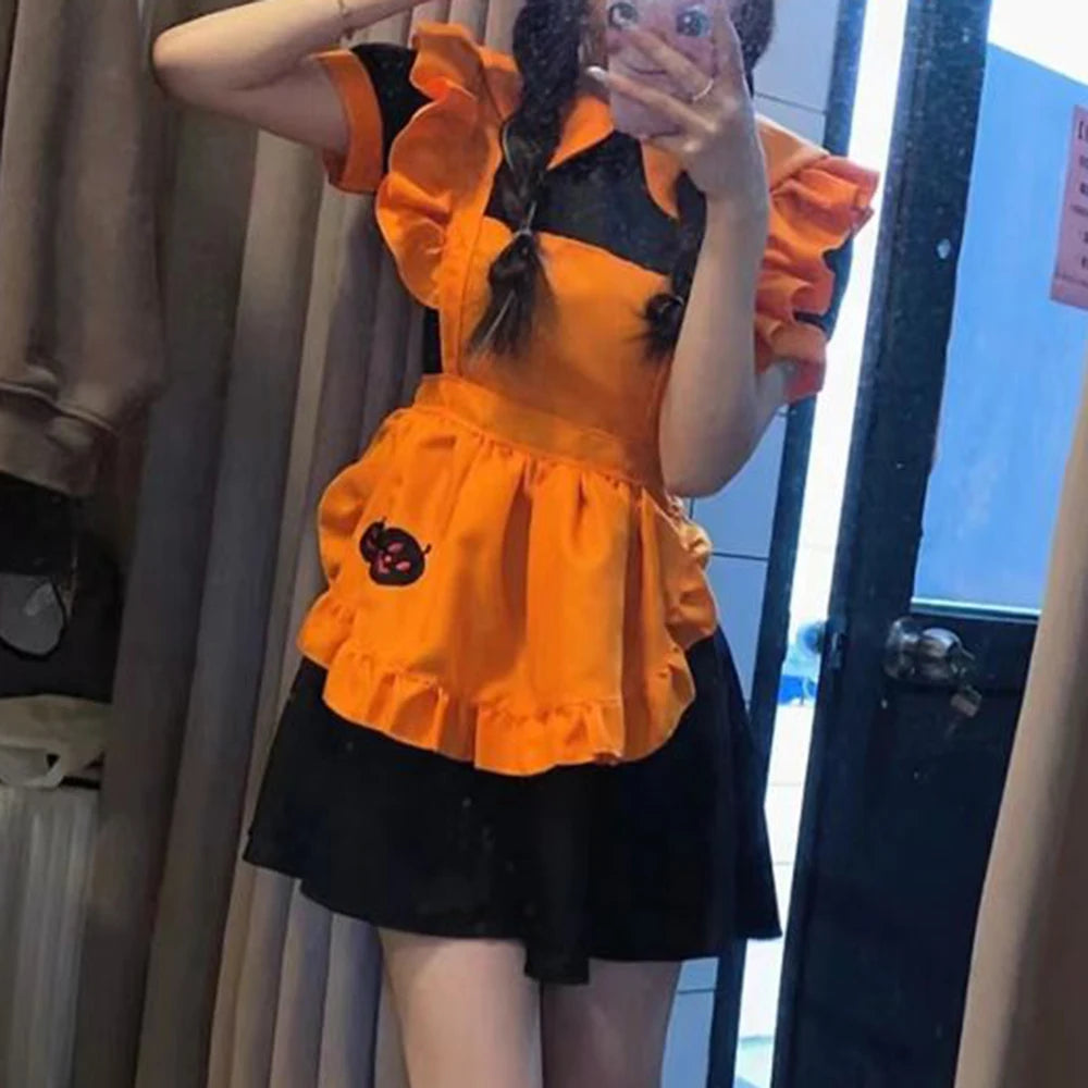 Halloween costume  cosplay  restaurant  anime costume embroidery pumpkin maid  vestido birthday dress for women